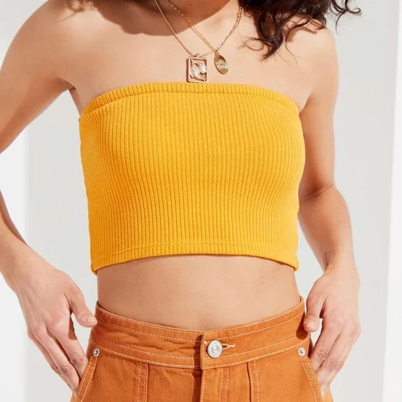 Yellow Uo Hallie Ribbed Knit Cropped Tube Top